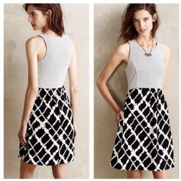 ANTHROPOLOGIE TABITHA sz 4 Aleida black white structured contrast patterns dress - Picture 3 of 9